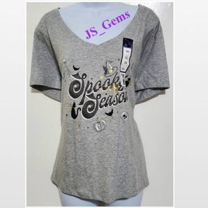 New T-shirt Top Womens Plus 3X Spooky Halloween Season Grey Hi Low NWT